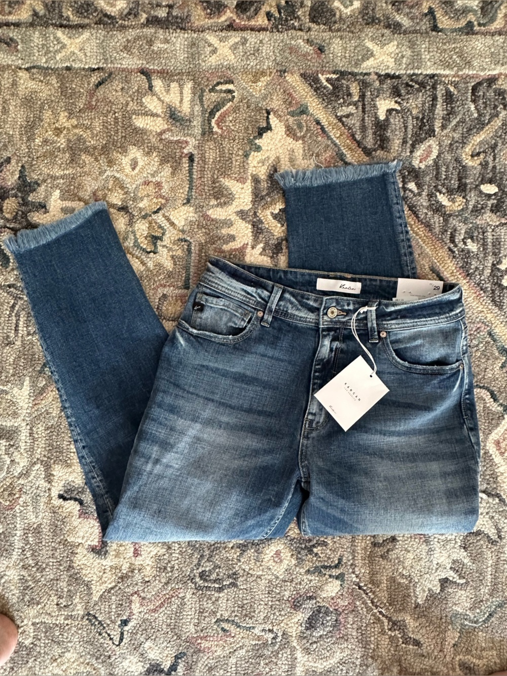 NWT KanCan Dark Blue Frayed-Hem Cropped Jeans